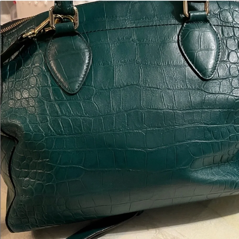 MCM 1st Lady Collection Teal Crocodile-Embossed Satchel